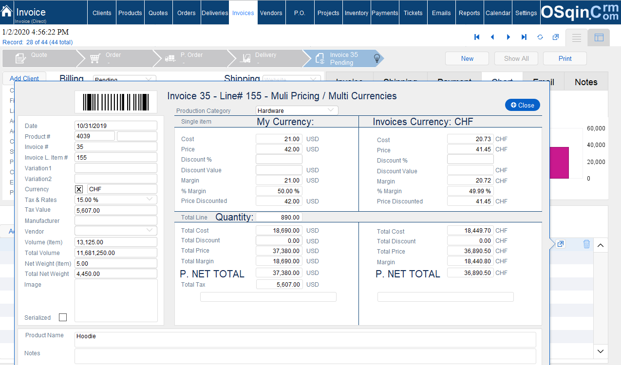 OSqin Crm Commercial -Invoices Filemaker Wordpress Integration